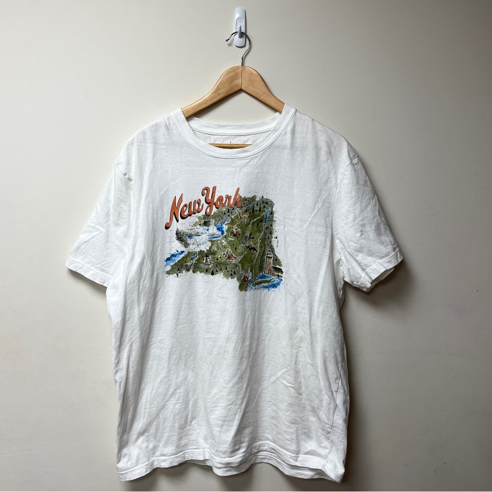 J Crew Shirt Mens Large White New York Map Graphic Short Sleeve Made in USA
